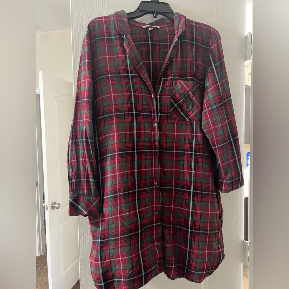 Victoria's Secret Red and Green Plaid Shirt - Picture 1 of 3
